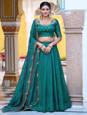 Teal Green Silk Event Wear Lehenga With Sequins Blouse 1
