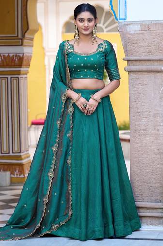 Teal Green Silk Event Wear Lehenga With Sequins Blouse