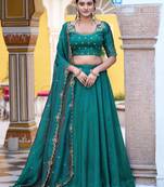 Teal Green Silk Event Wear Lehenga With Sequins Blouse