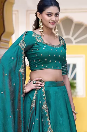 Teal Green Silk Event Wear Lehenga With Sequins Blouse