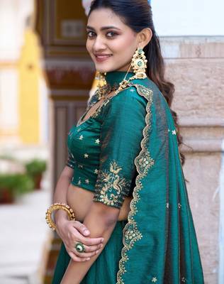 Teal Green Silk Event Wear Lehenga With Sequins Blouse 5