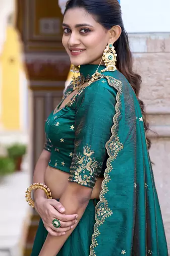 Teal Green Silk Event Wear Lehenga With Sequins Blouse
