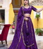 Purple Thread Work Silk Wedding Wear Lehenga Choli With Dupatta