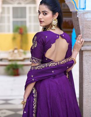 Purple Thread Work Silk Wedding Wear Lehenga Choli With Dupatta 5