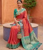 Pink soft silk blend saree with zari weaving meenakari design