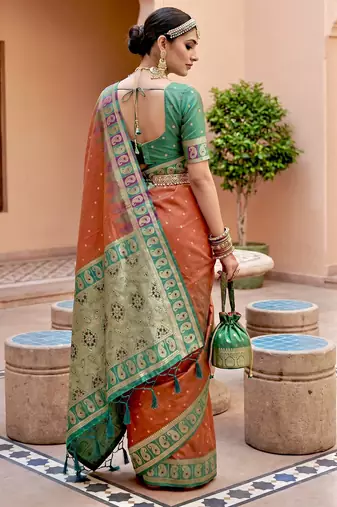 Pink soft silk blend saree with zari weaving meenakari design