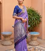Lavender  soft silk blend saree with zari weaving meenakari design