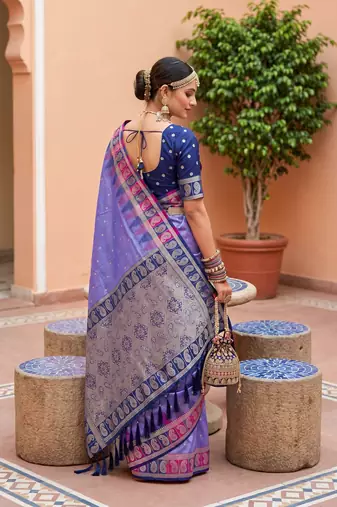 Lavender  soft silk blend saree with zari weaving meenakari design