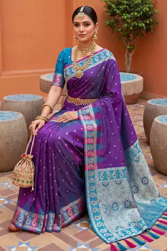Magenta soft silk blend saree with zari weaving meenakari design
