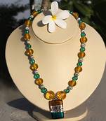 Mustard, Turquoise and Silver Necklace