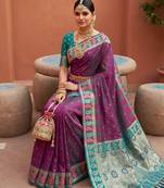 Onion pink soft silk blend saree with zari weaving meenakari design