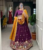 purple silk blend embroidered Wedding lehenga choli