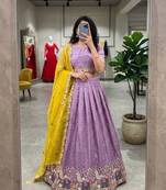 lavender silk blend embroidered Wedding lehenga choli