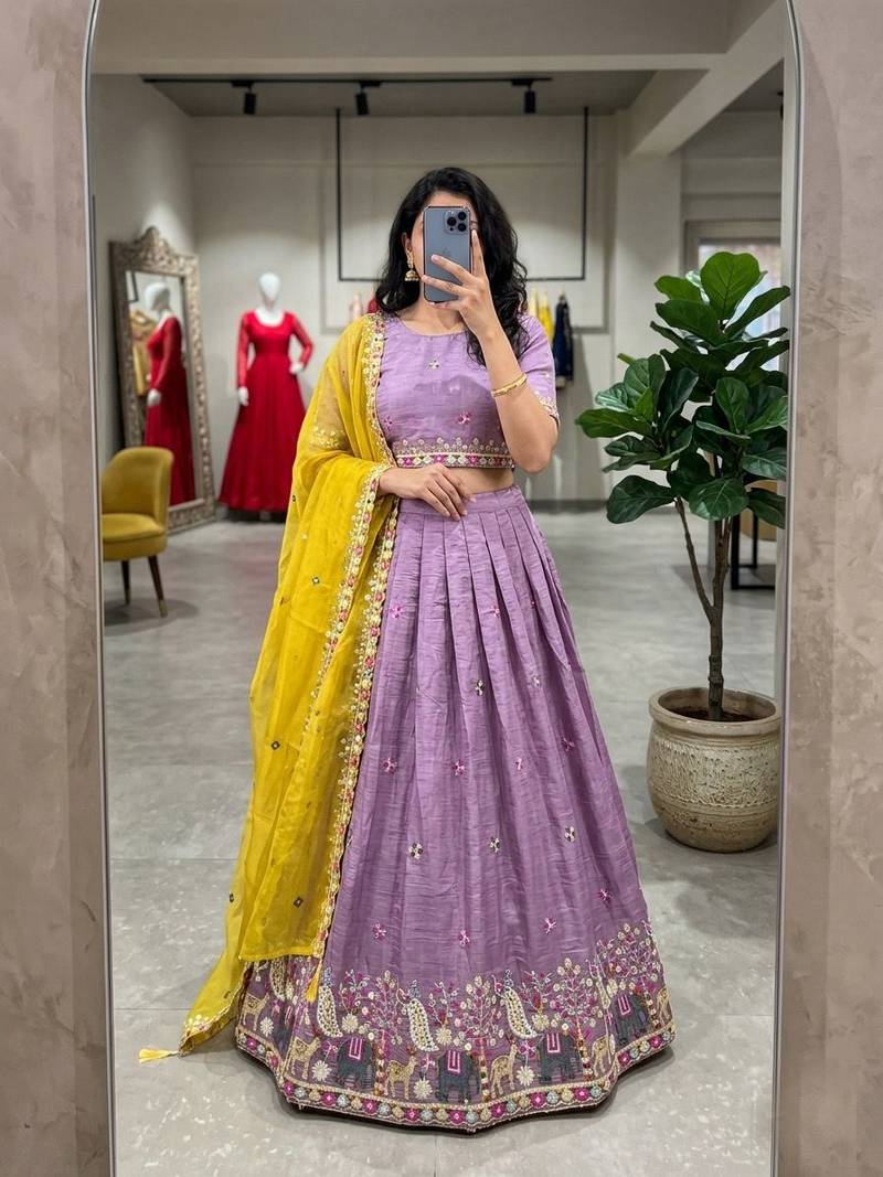 lavender silk blend embroidered Wedding lehenga choli