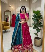 rani pink silk blend embroidered Wedding lehenga choli