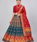 teal blue silk blend woven traditional lehenga-choli