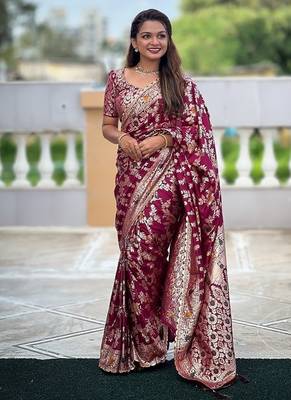 soft dolla silk with zari weaving meenakari design saree with blouse 1