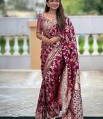 soft dolla silk with zari weaving meenakari design saree with blouse