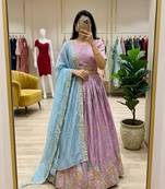 lavender silk blend embroidered Wedding lehenga choli