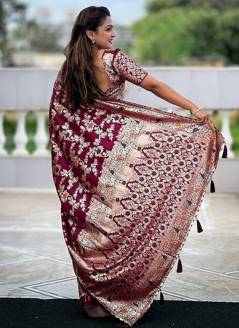 soft dolla silk with zari weaving meenakari design saree with blouse