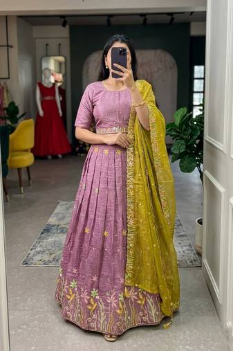 lavender silk blend embroidered Wedding lehenga choli
