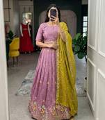 lavender silk blend embroidered Wedding lehenga choli