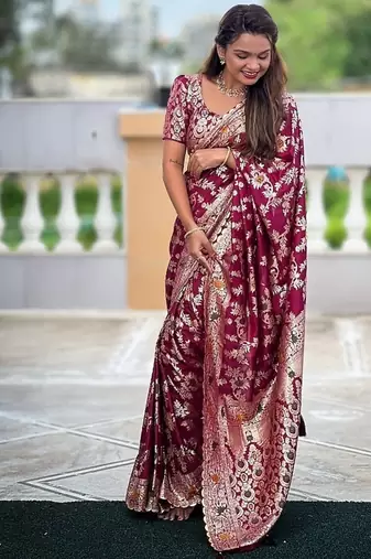 soft dolla silk with zari weaving meenakari design saree with blouse