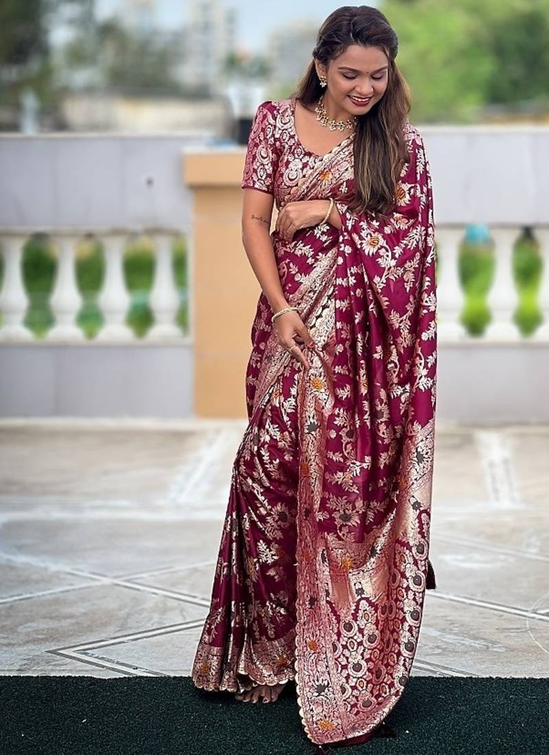 soft dolla silk with zari weaving meenakari design saree with blouse