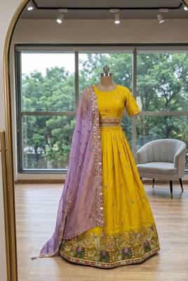 yellow silk blend embroidered Wedding lehenga choli 2