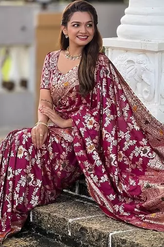 soft dolla silk with zari weaving meenakari design saree with blouse