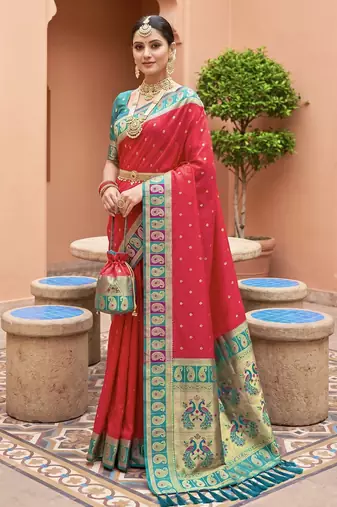 Pink soft silk blend saree with zari weaving meenakari design