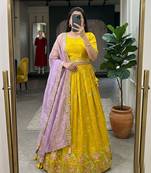 lavender silk blend embroidered Wedding lehenga choli