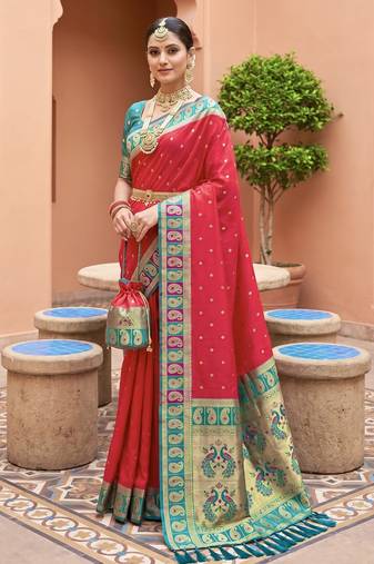 Teal soft silk blend saree with zari weaving meenakari design