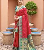 Teal soft silk blend saree with zari weaving meenakari design