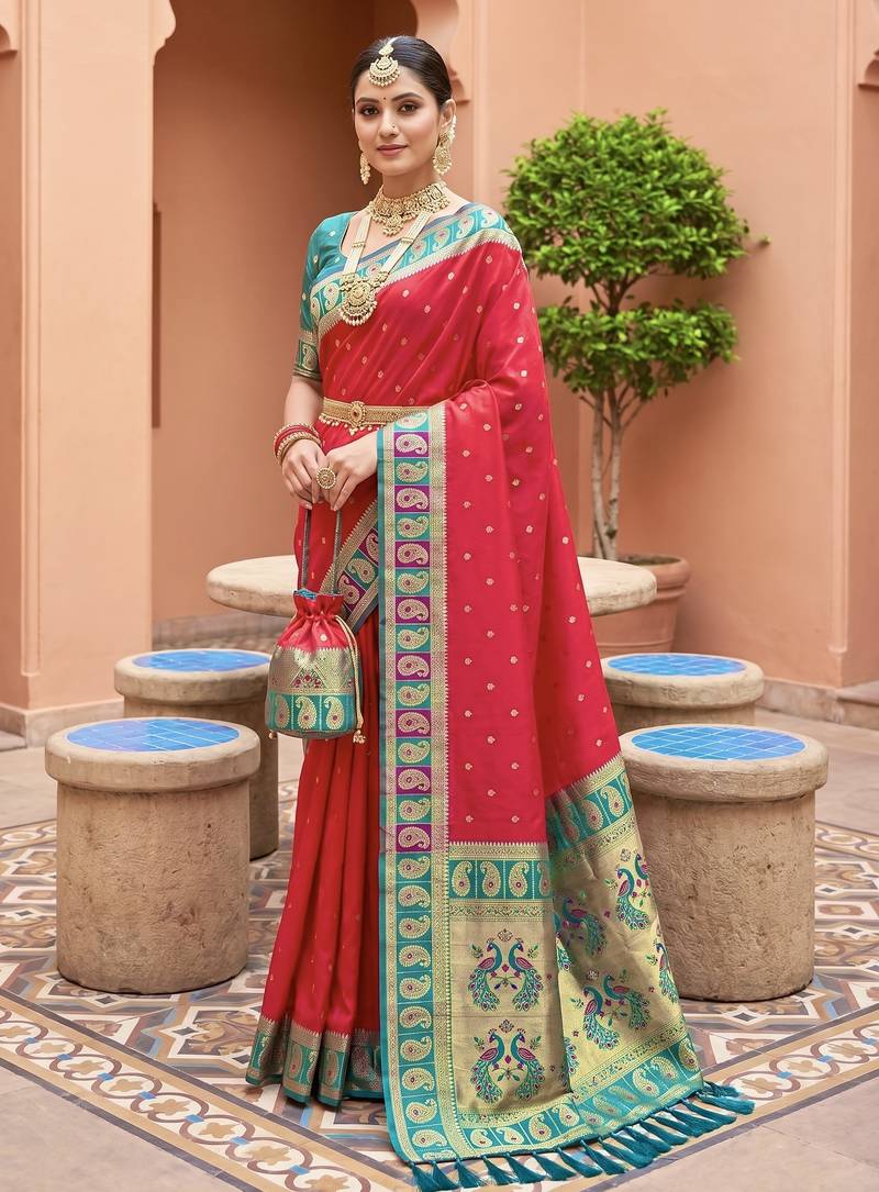 Teal soft silk blend saree with zari weaving meenakari design