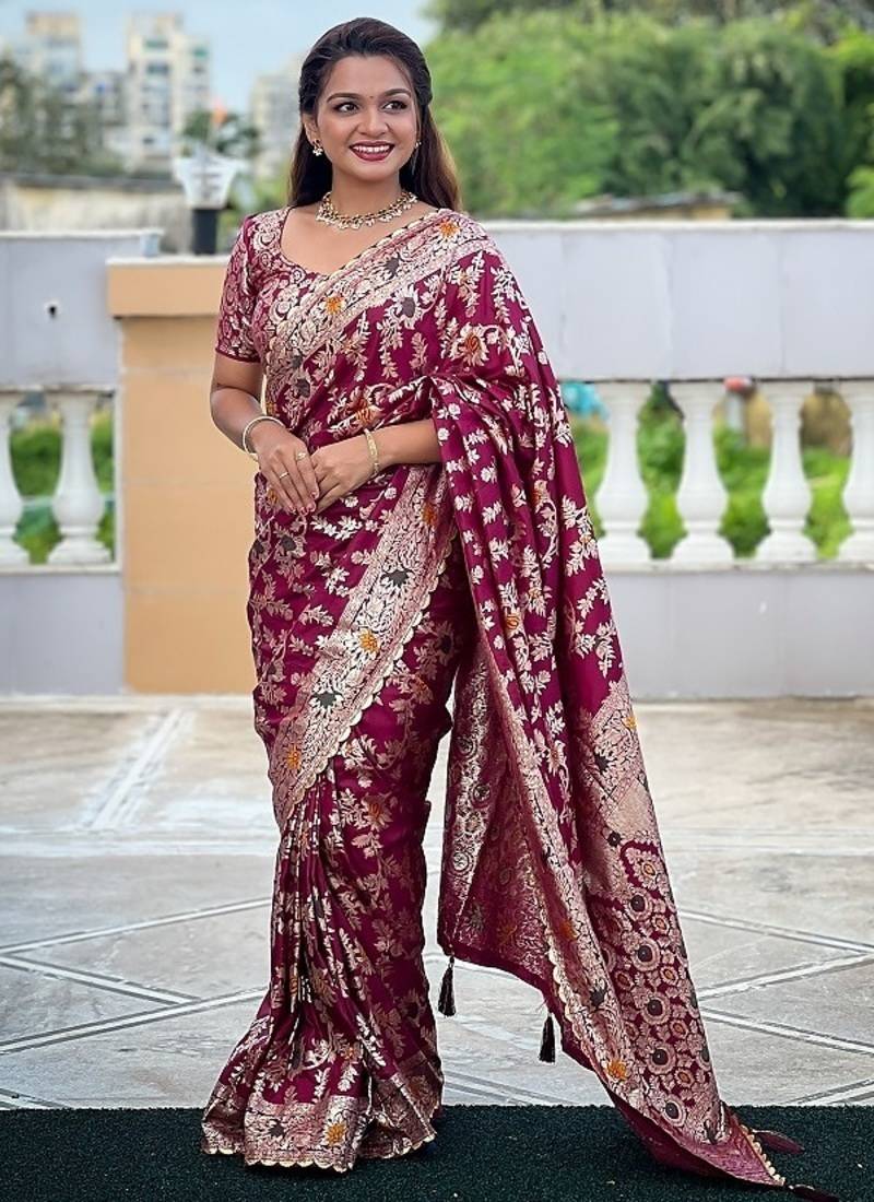 soft dolla silk with zari weaving meenakari design saree with blouse