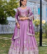 lavender silk blend embroidered Wedding lehenga choli
