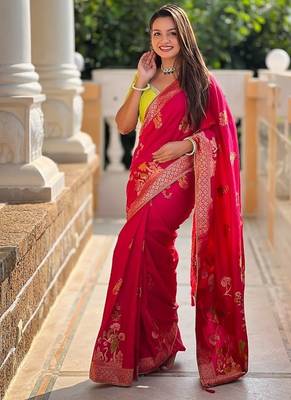 soft dolla silk with zari weaving meenakari design saree with blouse 1