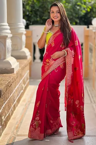 soft dolla silk with zari weaving meenakari design saree with blouse