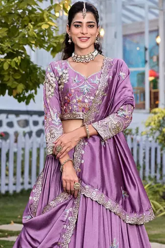 lavender silk blend embroidered Wedding lehenga choli