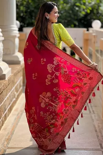 soft dolla silk with zari weaving meenakari design saree with blouse