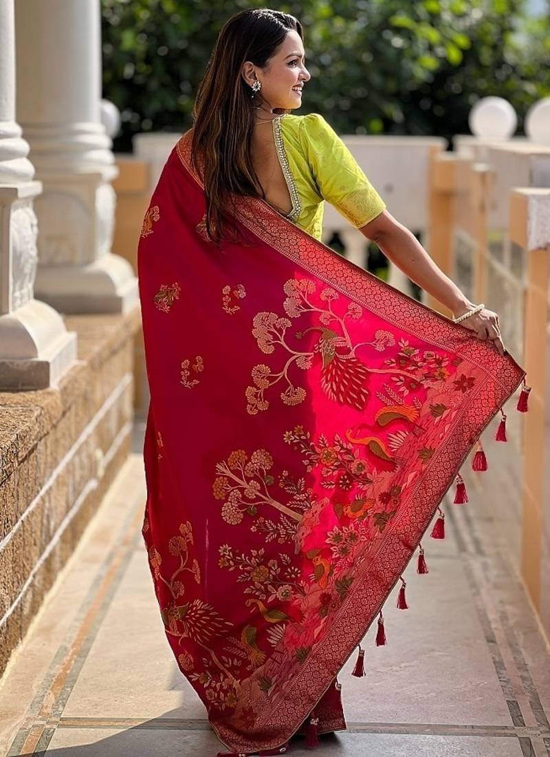 soft dolla silk with zari weaving meenakari design saree with blouse