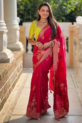 soft dolla silk with zari weaving meenakari design saree with blouse