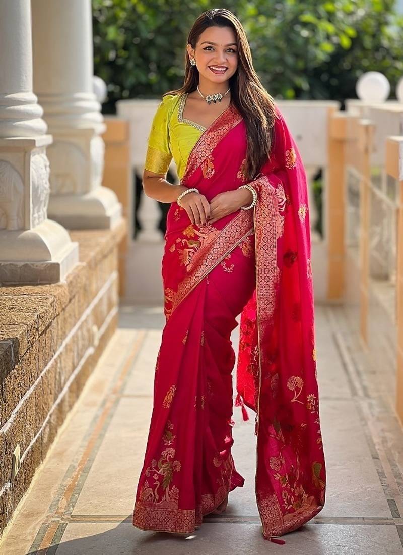 soft dolla silk with zari weaving meenakari design saree with blouse