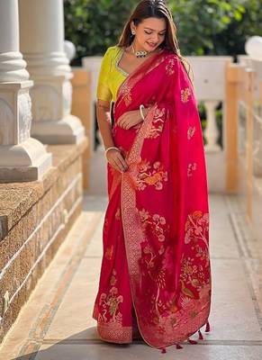 soft dolla silk with zari weaving meenakari design saree with blouse 4