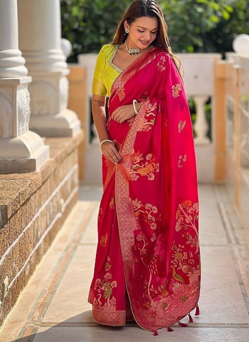 soft dolla silk with zari weaving meenakari design saree with blouse
