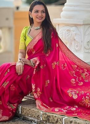 soft dolla silk with zari weaving meenakari design saree with blouse 5
