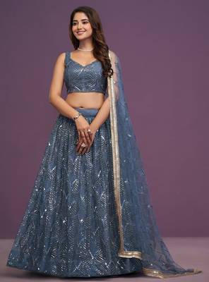 grey net embroidered Bridal lehenga choli 1