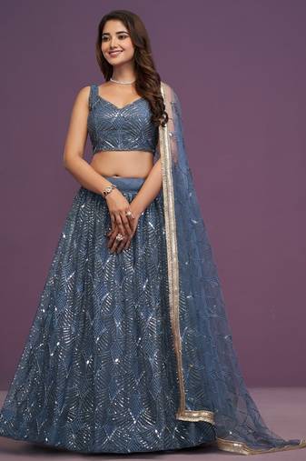 grey net embroidered Bridal lehenga choli
