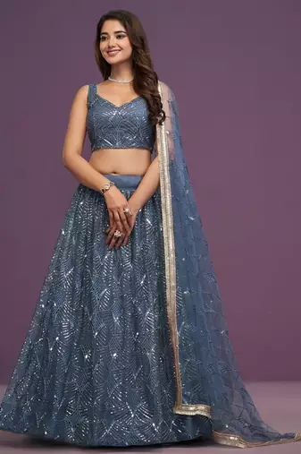 grey net embroidered Bridal lehenga choli